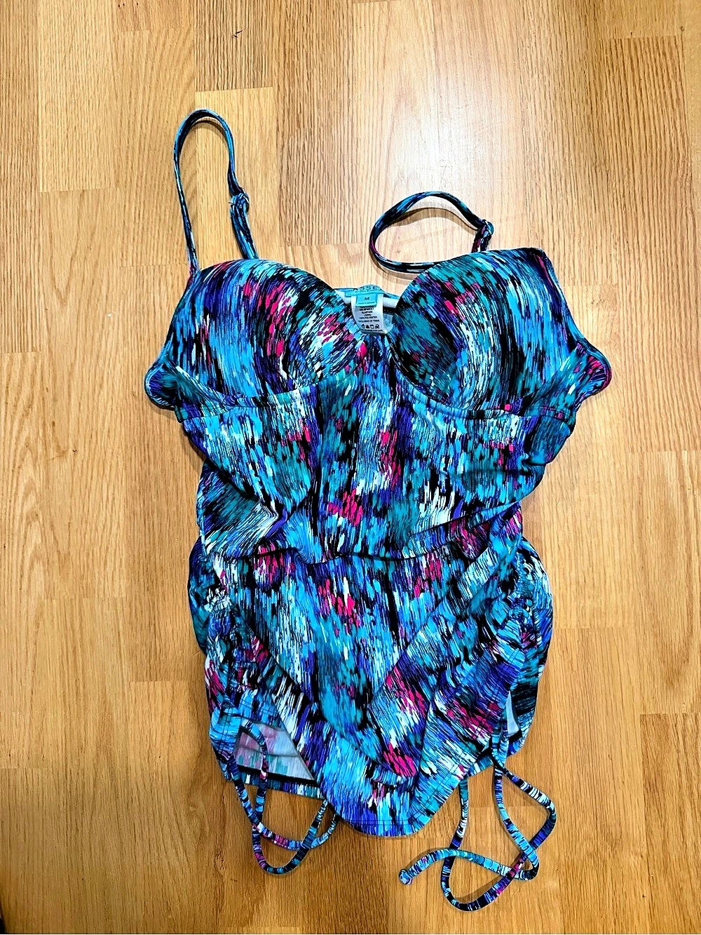 Assets Abstract Print tankini in Blue & Pink Medium